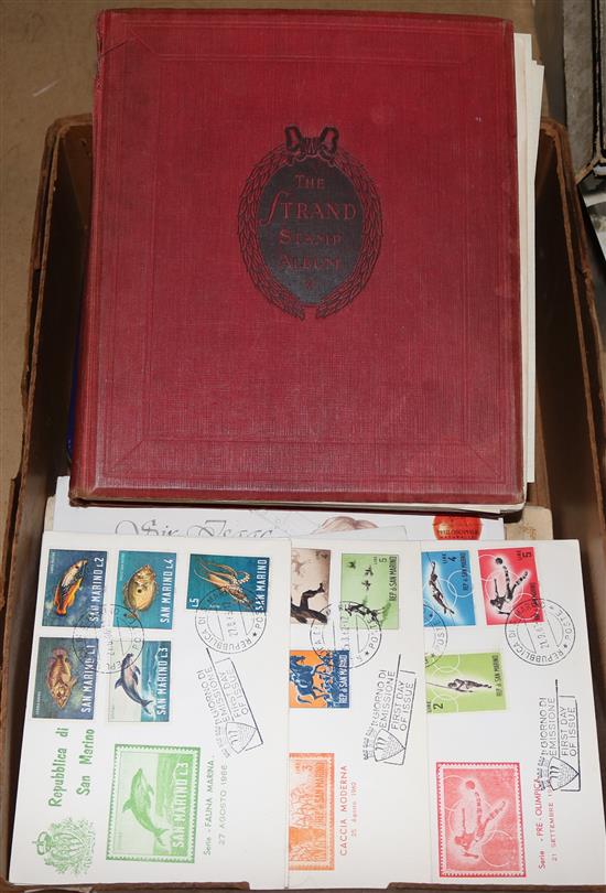 Album of Commonwealth and World stamps, some loose, pages and various cigarette cards
